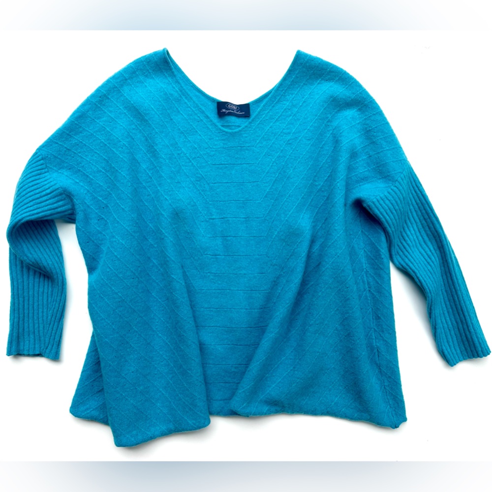 GOBI 100% Mongolian Cashmere Turquoise Blue Relaxed V-Neck Women's Sweater, M